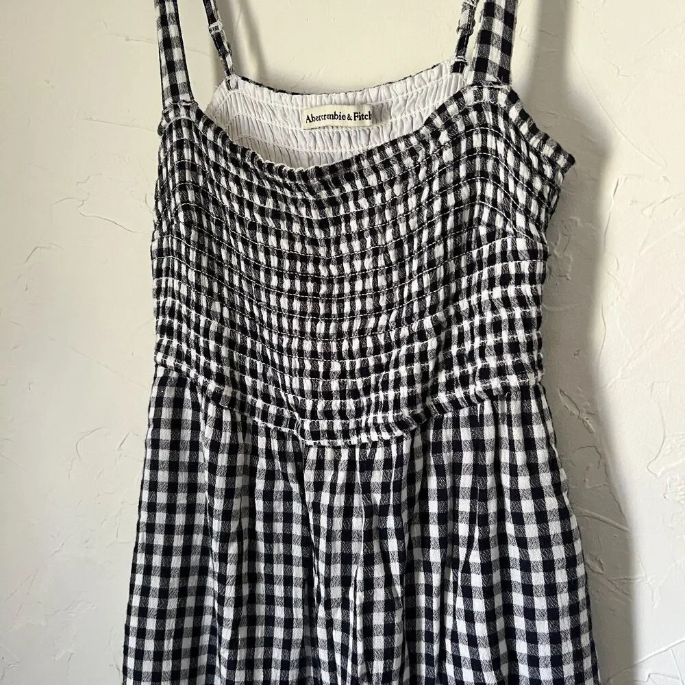 Abercrombie & Fitch Gingham Smocked Mini Dress Navy White‎ Cottagecore Size S